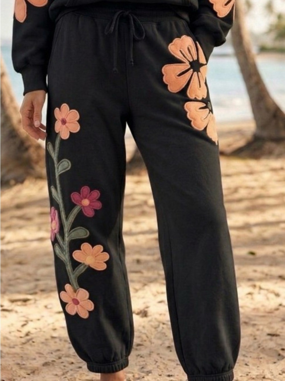 Women's Black Floral Applique Jogger (to match hoodie in closet)